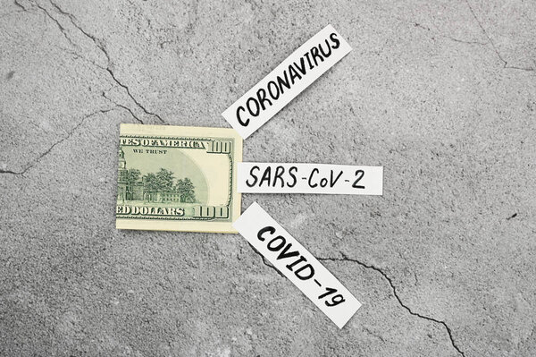 coronavirus drug fraud. on a black background. place for an inscription. The concept of coronavirus. View from above