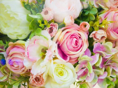 Bir buket gül yakın plan. Bir buket güzel düğün çiçeği, pembe güller