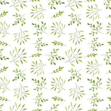 Suluboya dalları ve yaprakları olan kusursuz bir desen. El çizimi illüstrasyon 