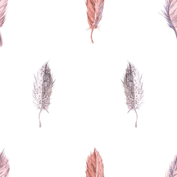 Nahtloses Muster mit aquarellierten Federn. Handgezeichnete Illustration — Stockfoto