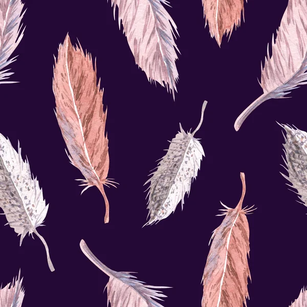 Бесшовный рисунок с акварельными перьями. Ручная иллюстрация — стоковое фото