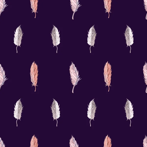 Απρόσκοπτη μοτίβο με φτερά ακουαρέλας. Χειροποίητη απεικόνιση — Φωτογραφία Αρχείου