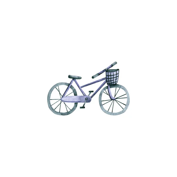 Watercolor violet bicycle. Hand drawn illustration isolated — Stock Photo, Image