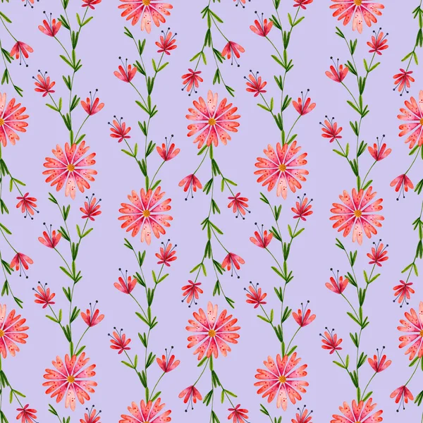 Seamless pattern of watercolor flowers and leaves. Hand drawn illustration — Stockfoto