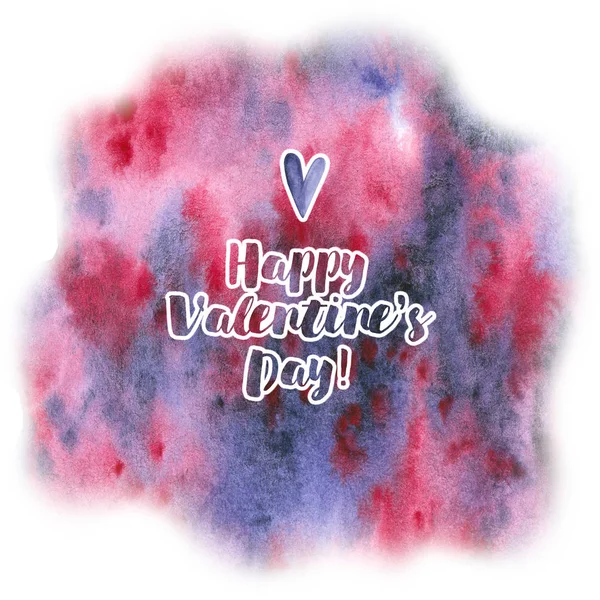 Watercolor stain with heart. Hand drawn illustration. Happy Valentine\'s Day postcard