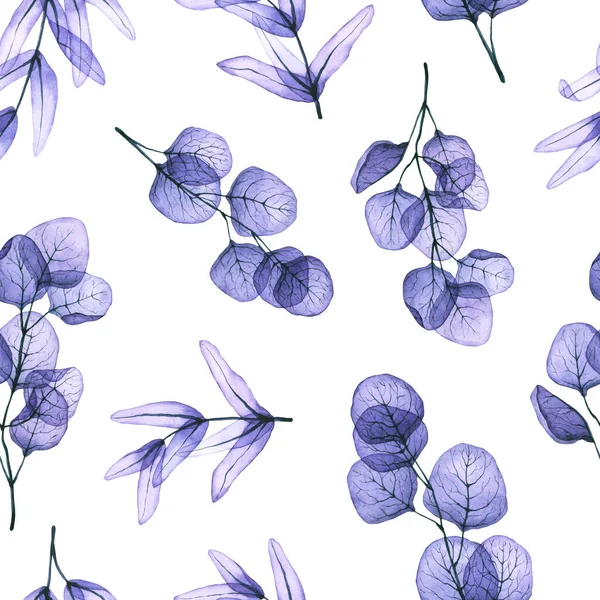 Seamless Pattern Watercolor Transparent Branches Leaves Hand Drawn Illustration Isolated — 스톡 사진