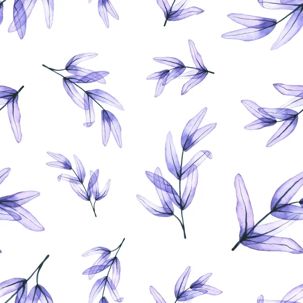 Seamless Pattern Watercolor Transparent Branches Leaves Hand Drawn Illustration Isolated — 스톡 사진