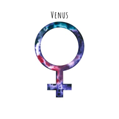 Venüs 'ün suluboya sembolü. El çizimi beyaza izole edilmiş. Astrolojik işaret astrolog blogu, yıldız falı, astronomi tasarımı, kozmik kart için mükemmel.