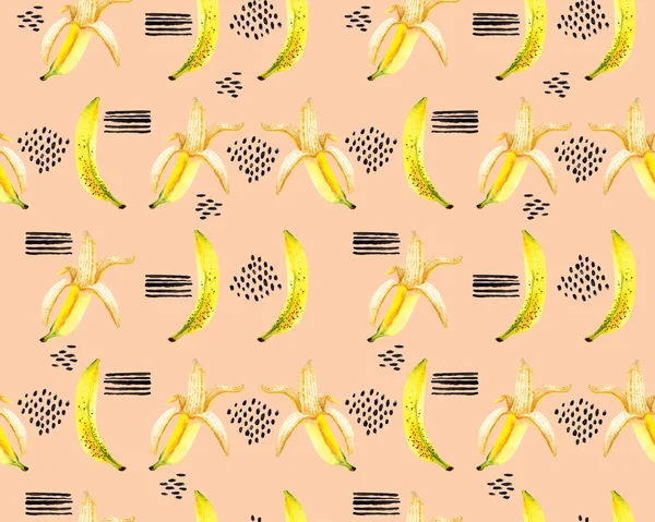Padrão Sem Costura Bananas Aquarelas Amarelas Manchas Abstratas Pinceladas Isolada — Fotografia de Stock