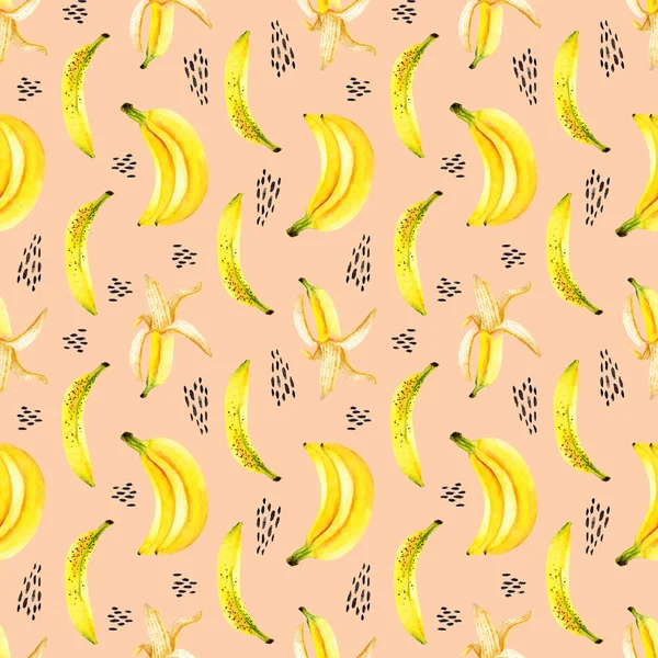 Padrão Sem Costura Bananas Aquarela Com Pinceladas Isolada Ilustração Brilhante — Fotografia de Stock