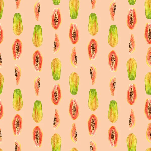 Padrão Sem Costura Mamão Aquarela Brilhante Isolada Ilustração Colorida Frutos — Fotografia de Stock