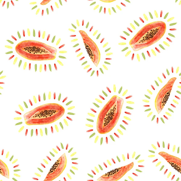 파파야 거무스름 흰색에 별도의 손으로 과일들은 유행하는 디자인 포스터 벽지등에 — 스톡 사진
