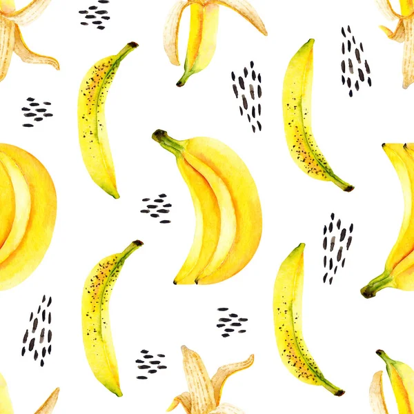 Padrão Sem Costura Bananas Aquarela Com Pinceladas Isolado Ilustração Brilhante — Fotografia de Stock