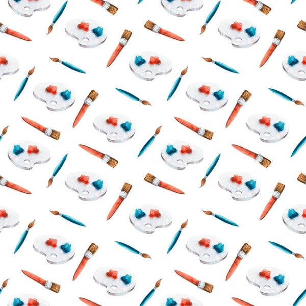 Απρόσκοπτη Μοτίβο Βούρτσες Νερομπογιάς Παλέτα Χρώμα Μεμονωμένη Πολύχρωμη Απεικόνιση Λευκό — Φωτογραφία Αρχείου
