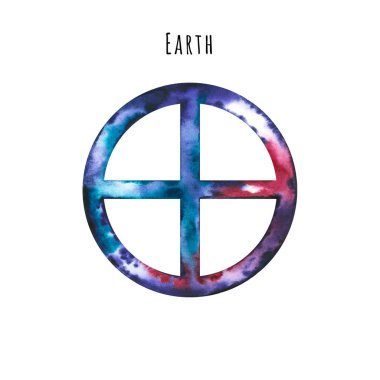 Dünya 'nın suluboya sembolü. El çizimi beyaza izole edilmiş. Astrolojik işaret astrolog blogu, yıldız falı, astronomi tasarımı, iç poster için mükemmel.