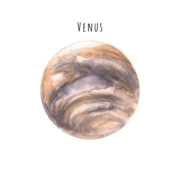 Acuarela Venus Ilustración Dibujada Mano Está Aislada Blanco Planeta Pintado — Foto de Stock