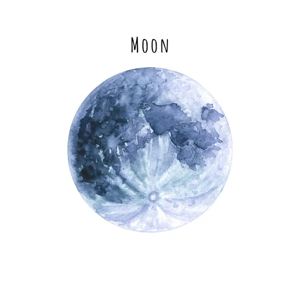 水彩月亮手绘插图用白色隔开 地球卫星在占星家博客 内部海报 星象背景 天文和天文学设计方面都是完美的 — 图库照片