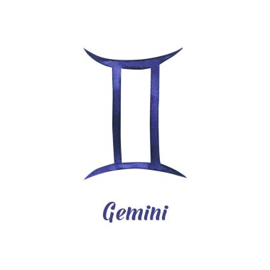 İkizler burcu. El çizimi beyaza izole edilmiş. Boyalı burç astrolog, astrolojik tahmin, yıldız falı ve dövme tasarımı için mükemmel.