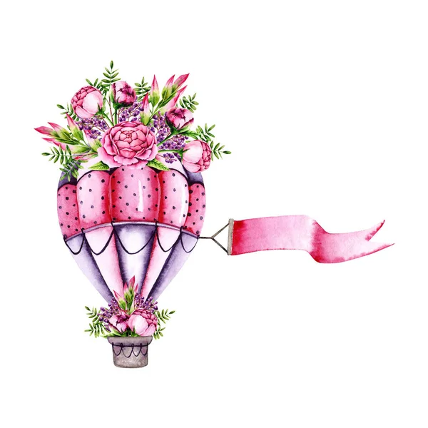 Watercolor Air Balloon Bouquet Colorful Illustration Isolated White Hand Painted — Stockfoto