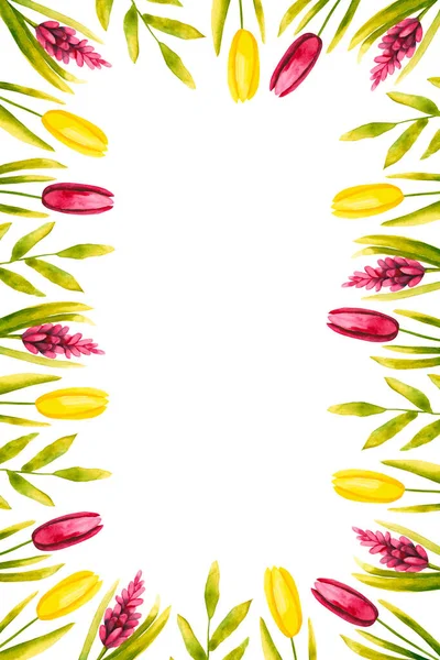 Akvarell Blommig Ram Handritad Illustration Isolerad Vitt Målade Blommor Krans — Stockfoto