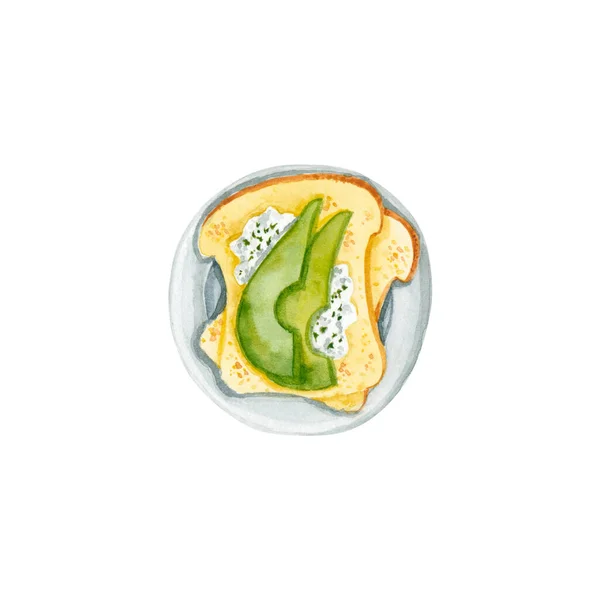 ขนมป บอะโวคาโด ภาพประกอบท แยกจากส ขาว อาหารจานด วนท วาดด วยม เหมาะส — ภาพถ่ายสต็อก