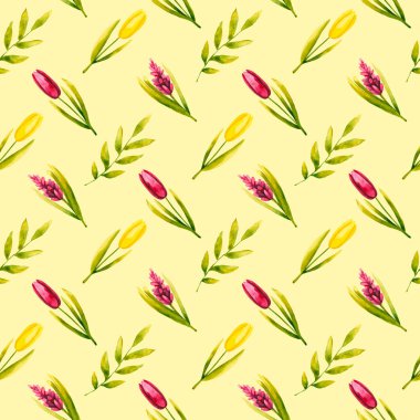 Çiçeksiz desen. El çizimi çizimi sarı renkte izole edilmiş. Resmedilmiş suluboya bahar çiçekleri tebrik kartı, poster, duvar kağıdı, kumaş tekstil, düğün davetiyesi için mükemmeldir.