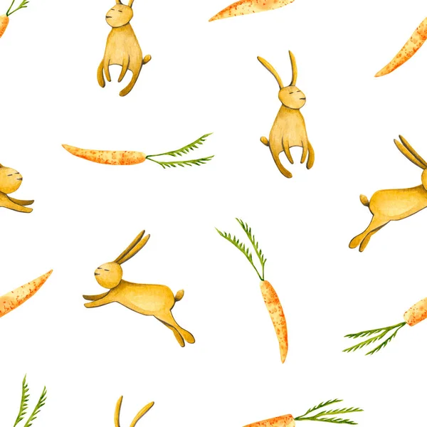 Nahtloses Ostermuster Handgezeichnete Illustrationen Sind Isoliert Auf Weiß Bemalte Aquarellhasen — Stockfoto