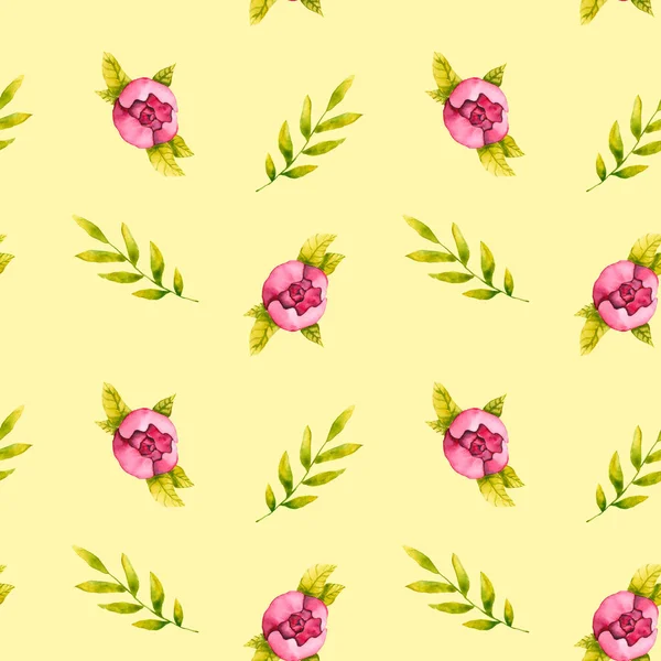 Patrón Sin Costura Floral Ilustración Dibujada Mano Está Aislada Amarillo —  Fotos de Stock