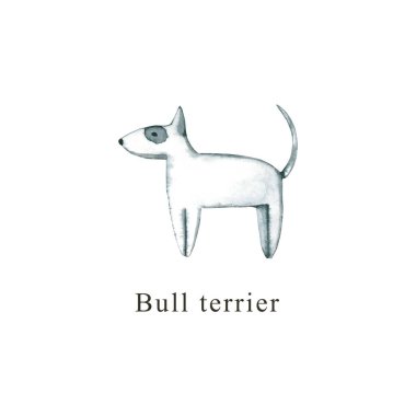 Suluboya köpek. El çizimi beyaza izole edilmiş. Boyalı boğa teriyeri hayvan tasarımı, hayvan dükkanı, veteriner kliniği, kumaş tekstili, kumaş baskısı, iç kaplama, duvar kağıdı için mükemmeldir.