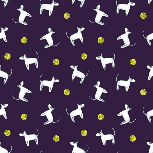 Безшовний Візерунок Акварельною Собакою Ручна Намальована Ілюстрація Ізольована Фіолетовому Пофарбований — стокове фото