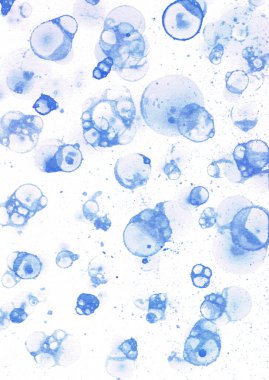 Suluboya gerçekçi baloncuklar. Mavi sabun köpüğünün el çizimi tasarımı, bebek odası kağıdı, iç mekan posteri, sosyal medya arka planı için mükemmeldir.