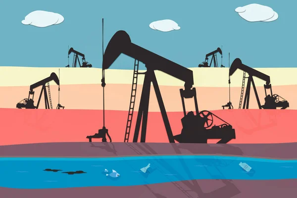 Ilustración Pump Jack Industria Del Petróleo Gas Ilustración Plana — Foto de Stock