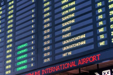 Suvarnabhumi Uluslararası Havaalanı, Tayland 'a varış ve kalkış bilgileri zaman çizelgeleri kurulu