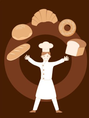 Tost, baget, çörek, çörek, kruvasan ve şef.