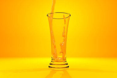 Bardağa portakal suyu dök, 3 boyutlu.