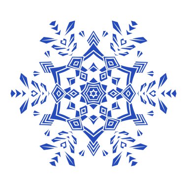 Çizilmiş karalamalar doğal mavi renk kar tanesi. Zentangle mandala stili.