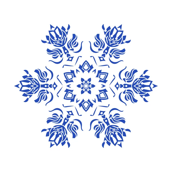 Doodles desenhados à mão floco de neve cor azul natural. Estilo mandala Zentangle . — Vetor de Stock