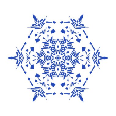 Çizilmiş karalamalar doğal mavi renk kar tanesi. Zentangle mandala stili.