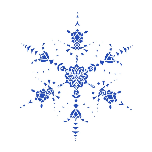 Çizilmiş karalamalar doğal mavi renk kar tanesi. Zentangle mandala stili. — Stok Vektör