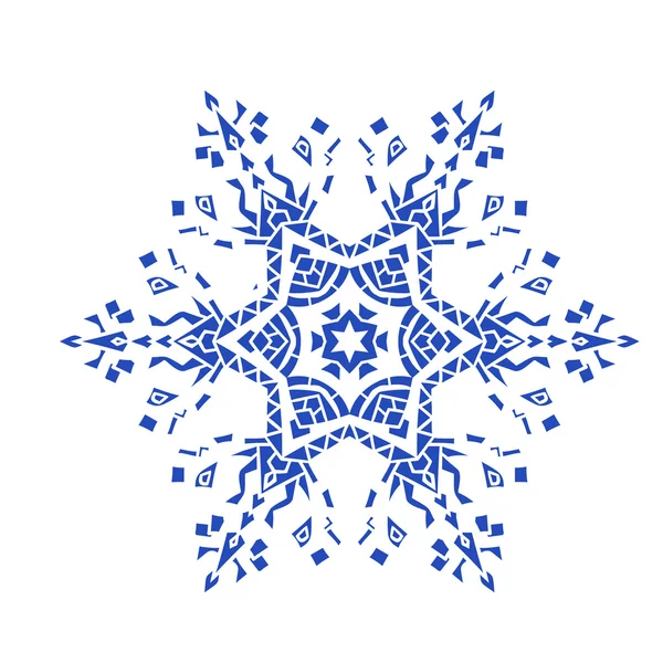 Hand-drawn doodles natural blue color snowflake. Zentangle mandala style. — Stock Vector