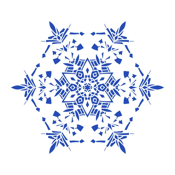Hand-drawn doodles natural blue color snowflake. Zentangle mandala style. — Stock Vector
