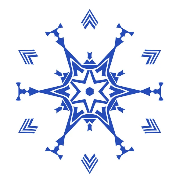 Hand-drawn doodles natural blue color snowflake. Zentangle mandala style. — Stock Vector