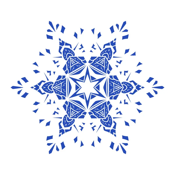 Ручные рисунки натурального синего цвета снежинки. Зентагл-мандала . — стоковый вектор