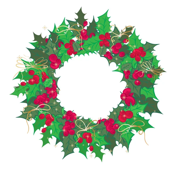 Vintage Christmas wreath with holy branch isolated on white background — Διανυσματικό Αρχείο