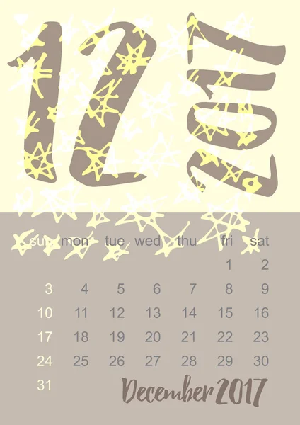 2017 Planificador de calendario en colores marrón, gris y amarillo La semana comienza el domingo — Vector de stock