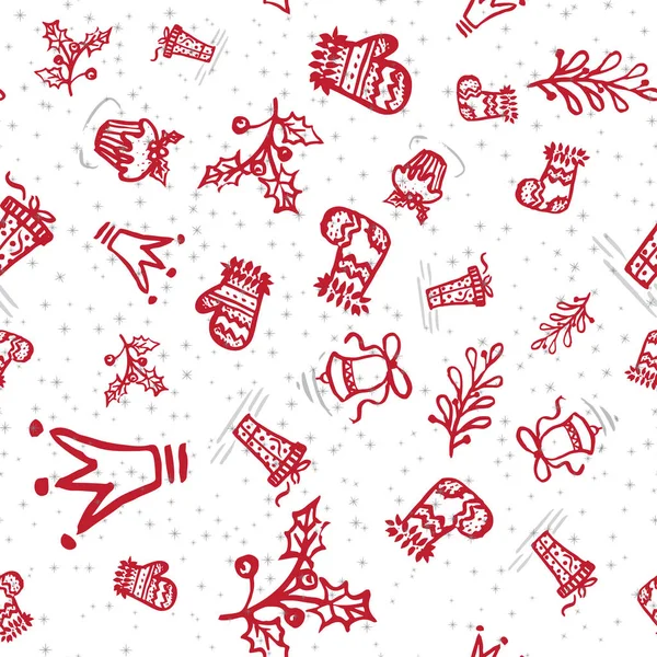 Holiday hand drawn sketch Christmas and New Year seamless background