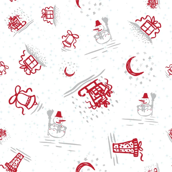 假期的手的素描画的圣诞及新年的无缝背景 — 图库矢量图片