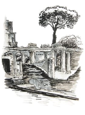 Elle çizilmiş marker kroki İtalyan peyzaj