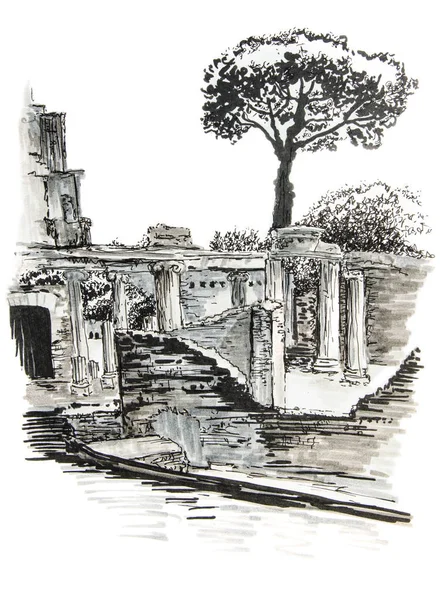 Elle çizilmiş marker kroki İtalyan peyzaj