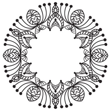 El çizim zentangle çerçeve. Siyah ve beyaz. Çiçek mandala.